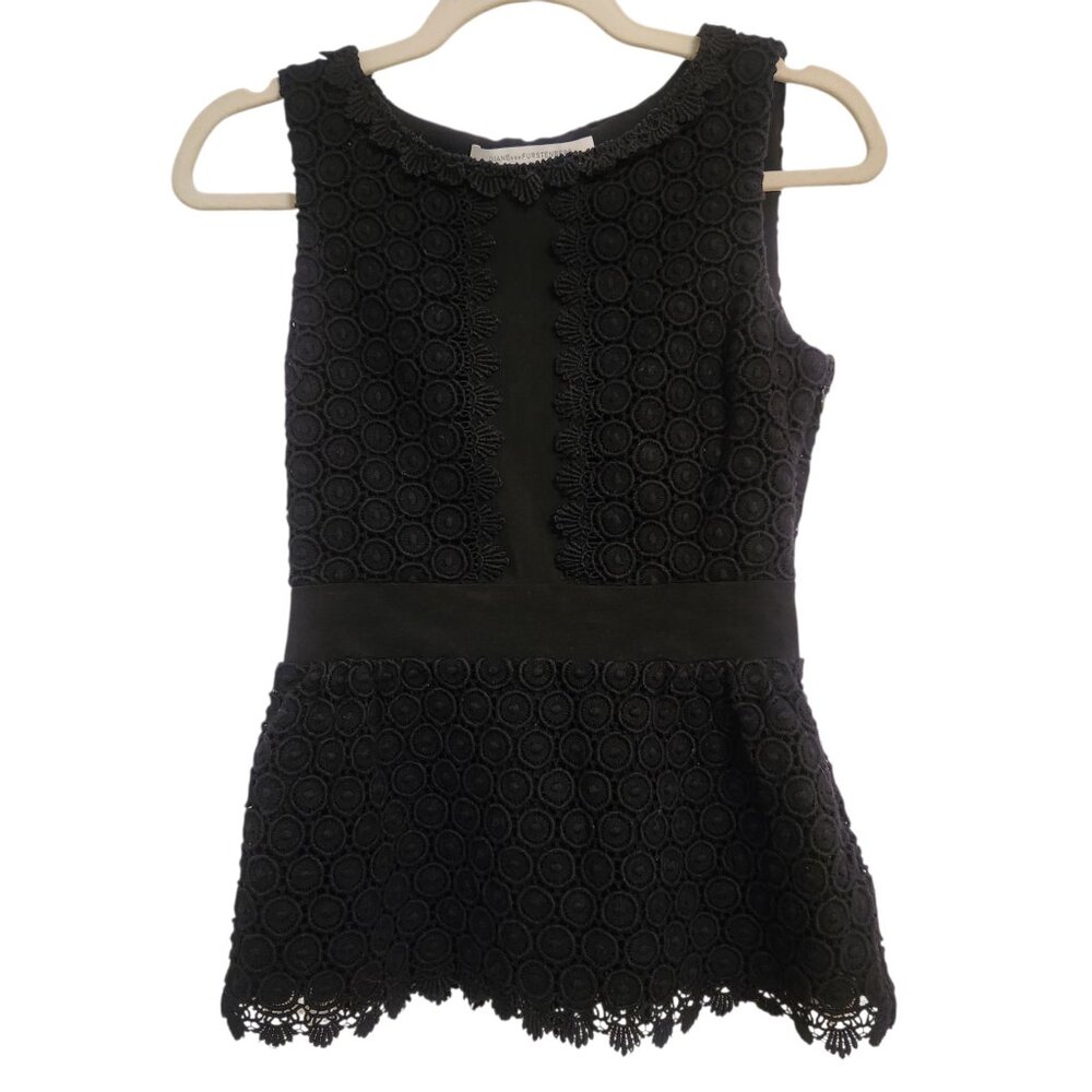 DIANE Von FURSTENBURG Tavita Black Lace Lined Peplum Top Size 0 - Picture 3 of 10